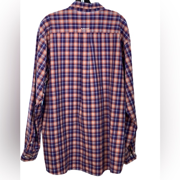 Ariat Pro Series Orange And Navy Western Style Button Up Shirt - Size XL EUC - Picture 2 of 9